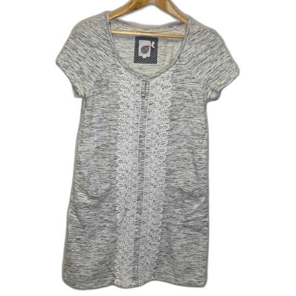Anthropologie Lilka Space-dyed Gray Cap Sleeve A-line Lace Front Dress Size S - Picture 1 of 9
